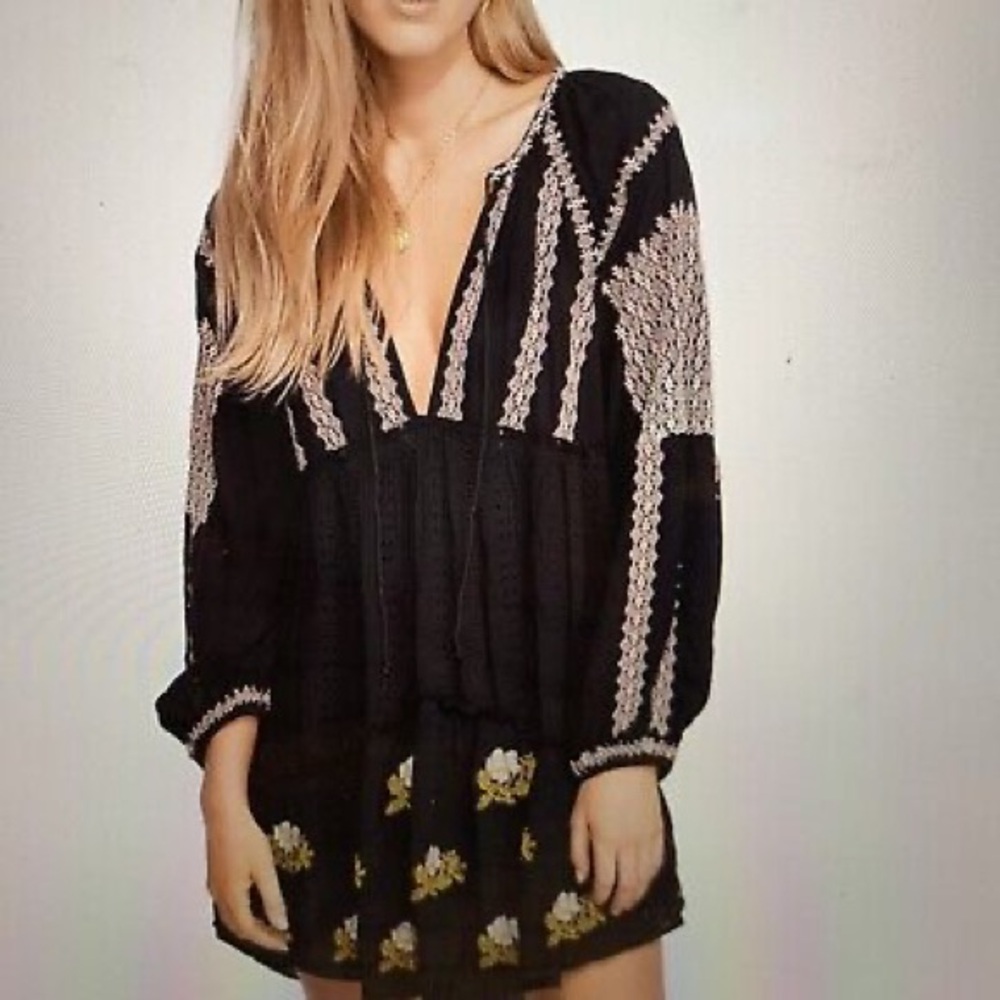Free People Embroidered Long Sleeve Dress Medium - Gently Worn